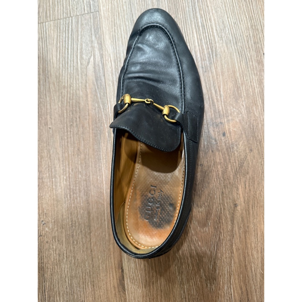 Gucci Mens Black Leather Horsebit Loafers Gold Hardware amputee right shoe 10 - Picture 6 of 9